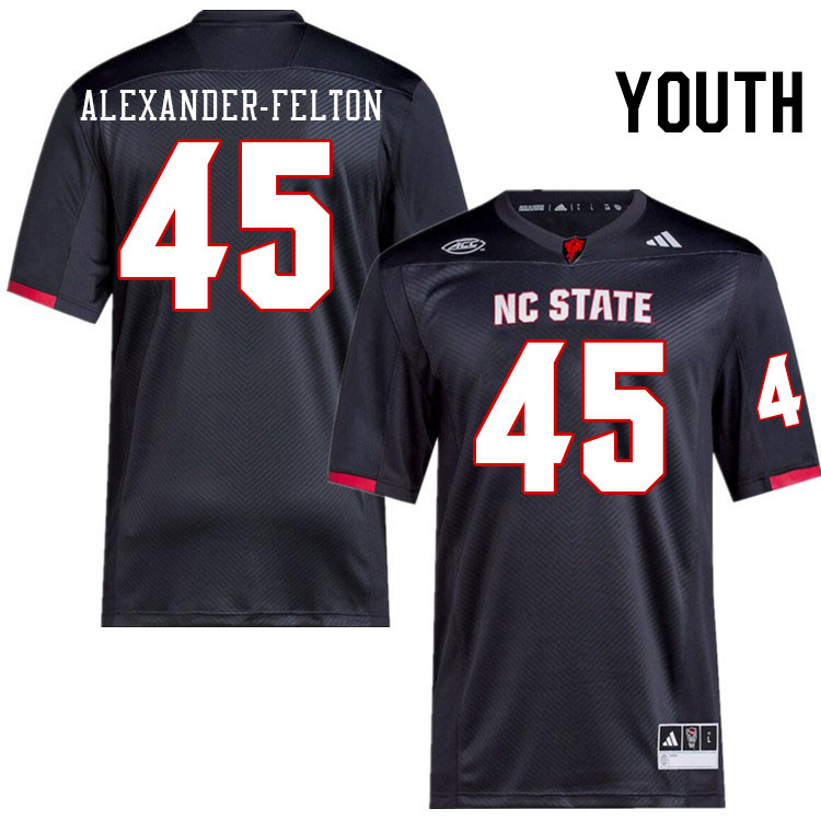 Youth #45 Josh Alexander-Felton NC State Wolfpack College Football Jerseys Stitched-Black